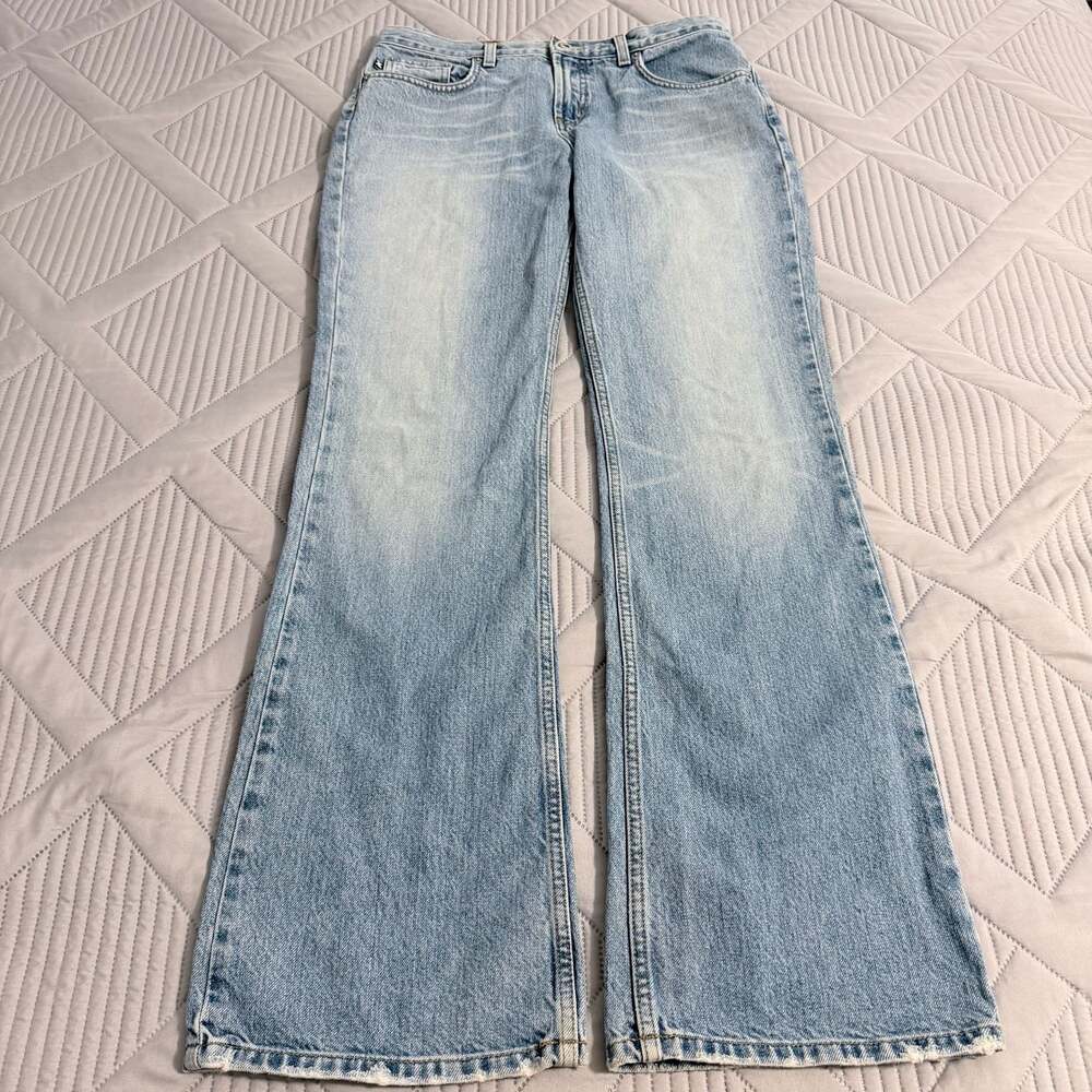 Express Jeans Low Rise Flare Light Wash Denim Pants Size 9/10 L